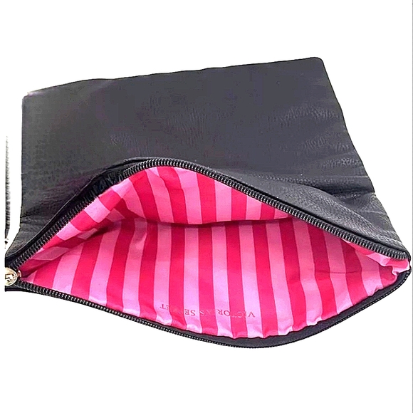 Victoria's Secret Angel Black Faux Leather Foldover Clutch 10.25"L 11.5"H 4.25"D - Picture 9 of 16